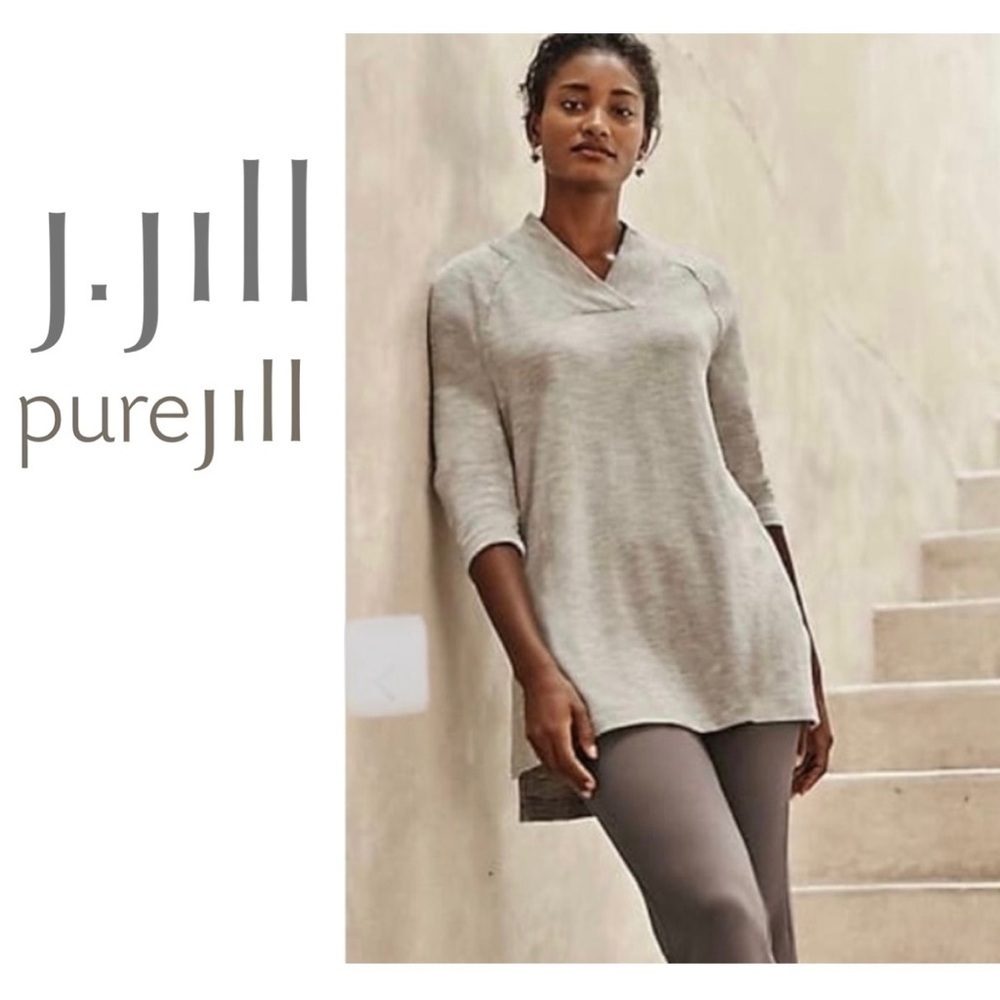 J. JILL PURE JILL Heather Gray V-Neck Pullover Top Sweater Tunic Womens Petite S